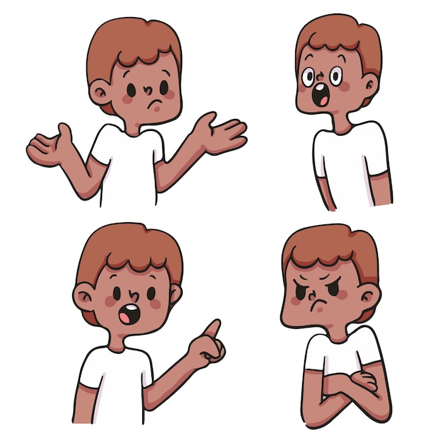 Conjunto de emoción de personas, dibujos animados lindo de reacción