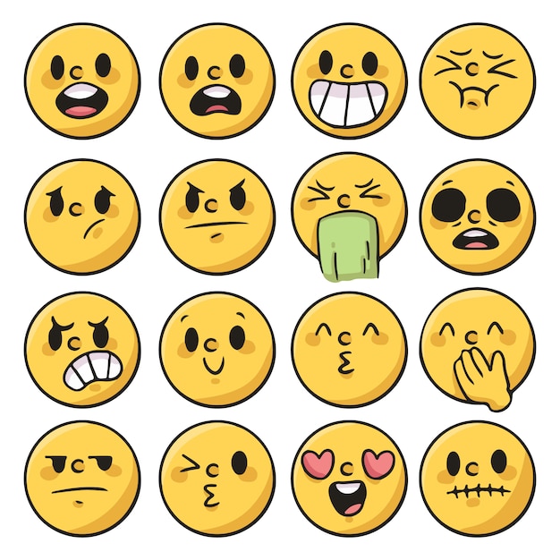 Vector conjunto de emoción de personas, dibujos animados lindo de reacción