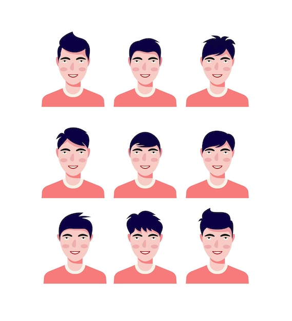 Conjunto de emociones faciales masculinas. Personaje emoji de hombre barbudo con diferentes expresiones. Ilustración vectorial en estilo de dibujos animados