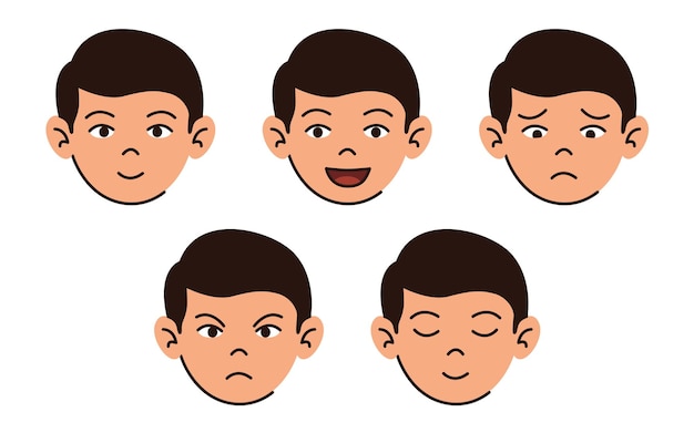 Vector conjunto de emociones masculinas expresiones faciales personaje de dibujos animados con varias expresiones faciales vector