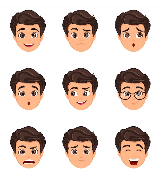 Vector conjunto de emociones masculinas.