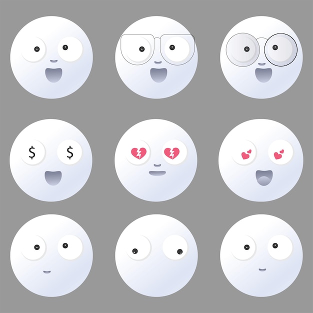 Vector conjunto de emoji 3d de dibujos animados conjunto de emoticonos de cara de dibujos animados lindo conjunto de colección con diferentes reacciones para la red social ilustración vectorial moderna