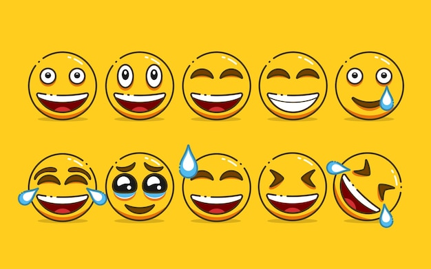 Conjunto de emoji amarillo lindo con estilo de contorno