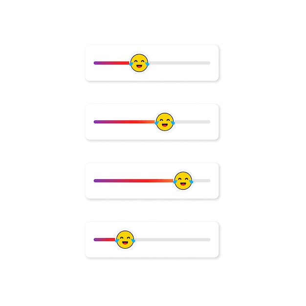 Conjunto de emoji deslizante para redes sociales. Cara de risa, emoticon. Diseño de redes sociales del botón de la interfaz de usuario de la pantalla de historias. Vector sobre fondo blanco aislado. EPS 10.