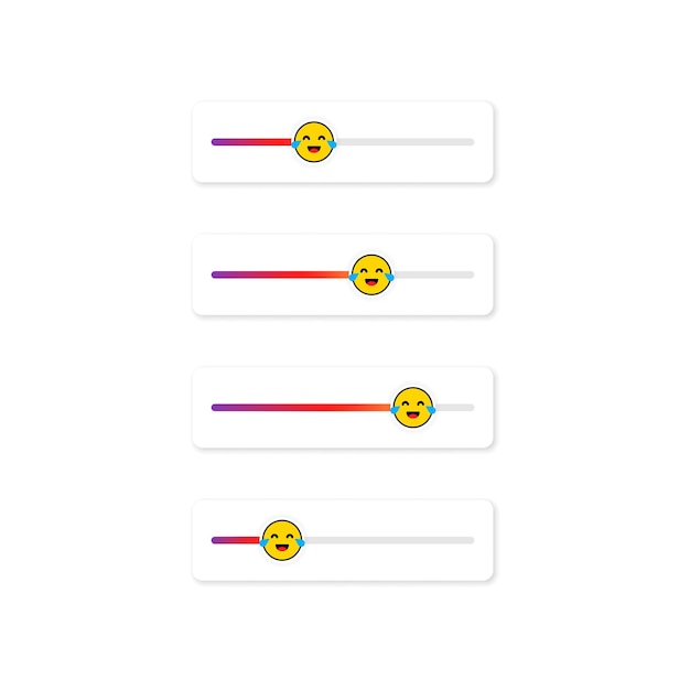 Conjunto de emoji deslizante para redes sociales. cara de risa, emoticon. diseño de redes sociales del botón de la interfaz de usuario de la pantalla de historias. vector sobre fondo blanco aislado. eps 10.