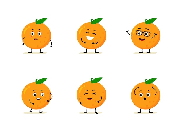 Conjunto de emoji de dibujos animados lindo feliz fruta naranja de carácter