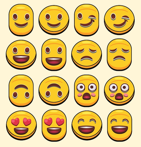 Conjunto de emoji de diferentes formas para emoticonos de reacción en redes sociales