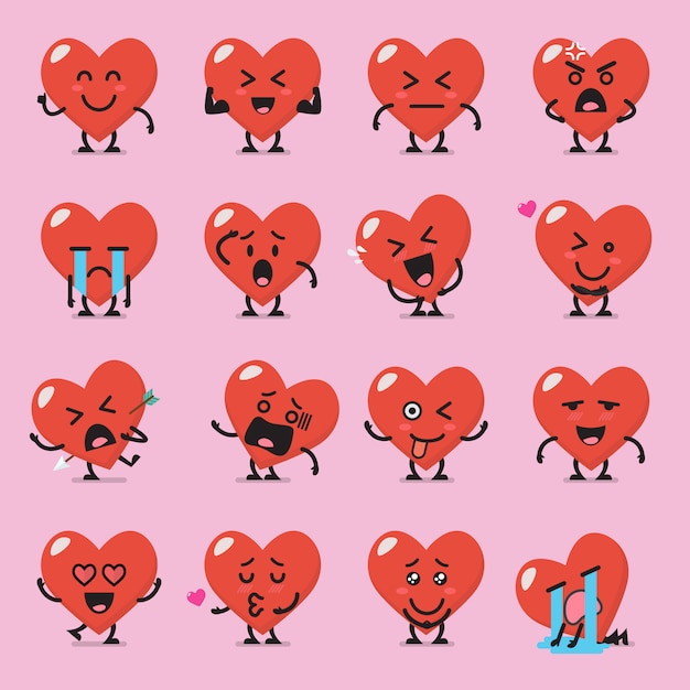 Conjunto de emoji de personaje de corazón