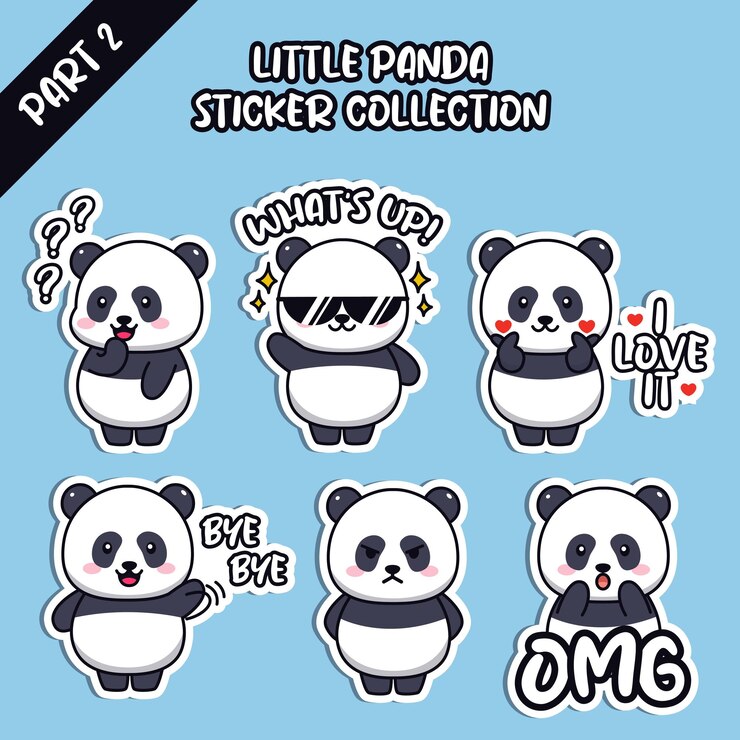 Vector conjunto de emoji de redes sociales lindo panda pequeño colección de pegatinas emoticono animal