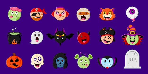 El conjunto de emojis de Halloween con caricaturas de monstruos