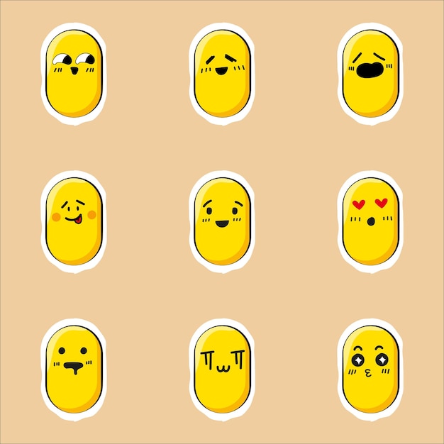 conjunto de emoticones de cara de cápsula amarilla plantilla de diseño vectorial