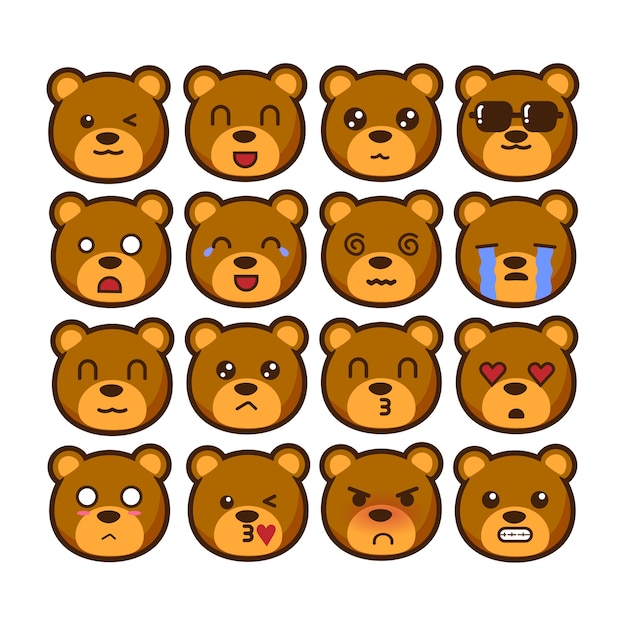 Conjunto de emoticones de cara de oso