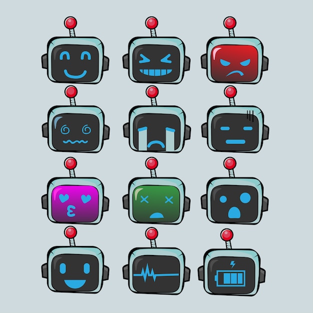 Vector conjunto de emoticones de cara de robot