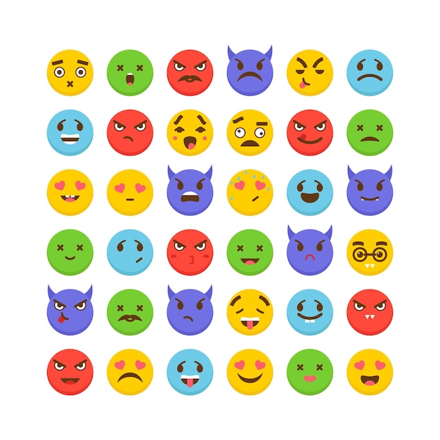 Conjunto de emoticones Diseño plano Avatares Íconos emoji lindos Gran colección con diferentes expresiones