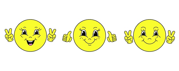 Conjunto de emoticones en estilo de dibujos animados en fondo blanco