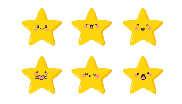 Conjunto de emoticones de estrellas Emoticones kawaii lindos Ilustración vectorial