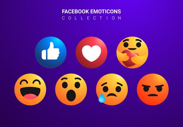 Vector conjunto de emoticones de facebook en estilo gradiente 3d