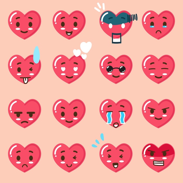 un conjunto de emoticones en forma de amor para un elemento de diseño o proyecto de emoji