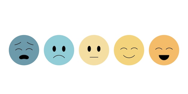 Conjunto de emoticones planos con diferentes estados de ánimo Seguimiento del concepto de salud mental