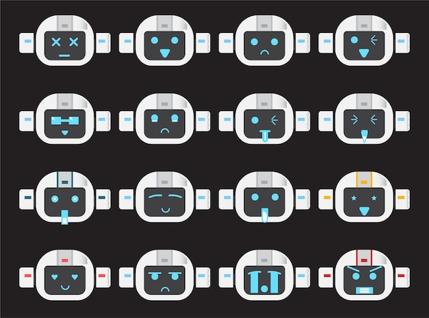 Un conjunto de emoticones de robots espaciales para elementos de diseño o proyecto Emoji