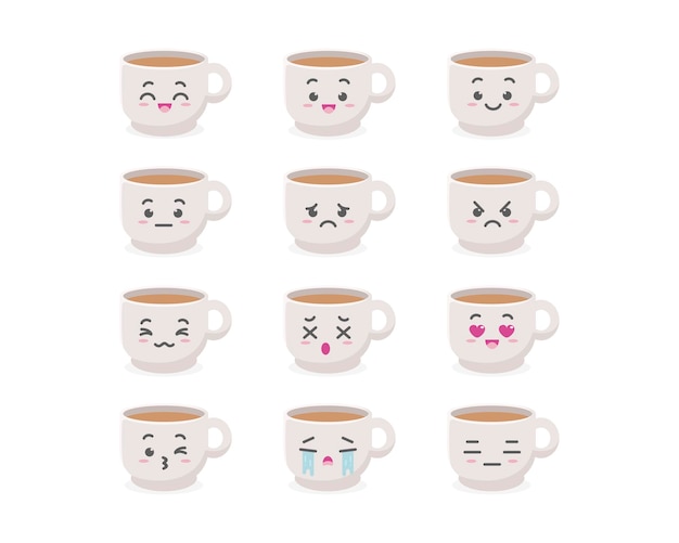 El conjunto de emoticones de la taza linda