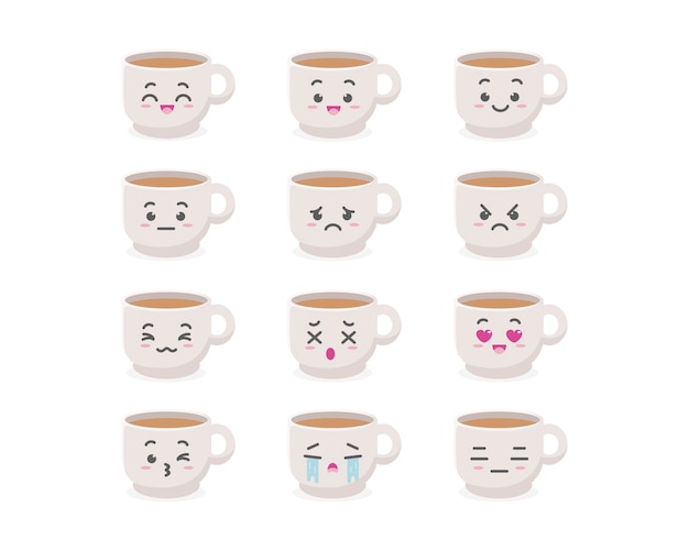 Vector el conjunto de emoticones de la taza linda