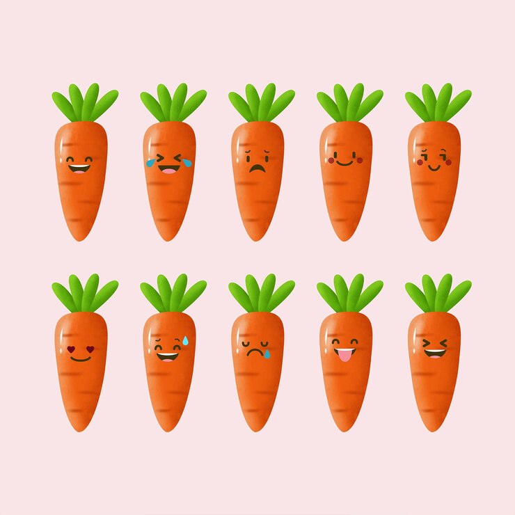 Conjunto de emoticones de zanahorias bonitas
