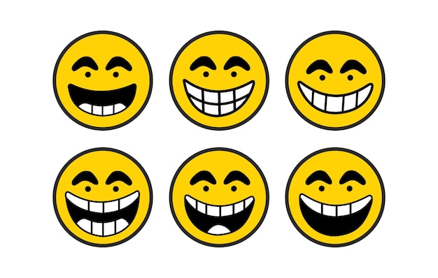Un conjunto de emoticonos con diferentes expresiones en ellos Emoticonos de sonrisa de moda plana y linda