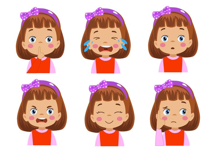 Vector conjunto de emoticonos emoji de expresión de cara de niño lindo