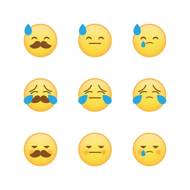 Conjunto de emoticonos emoji feliz y tímido