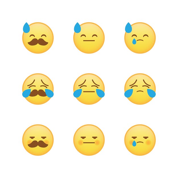 Vector conjunto de emoticonos emoji feliz y tímido