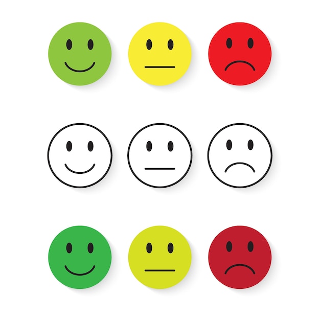 Conjunto de Emoticonos Emoji nivel rango carga Excelente bueno normal malo horrible Aislado sobre fondo blanco