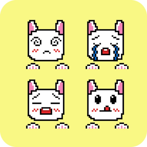 Conjunto de emoticonos con estilo pixel art.