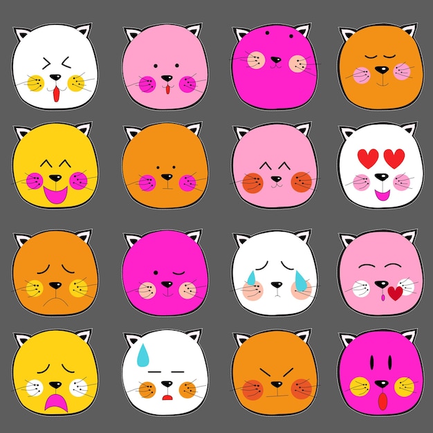 Conjunto de emoticonos de gato de ilustración vectorial en estilo pop