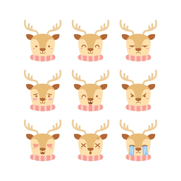 Conjunto de emoticonos lindo reno
