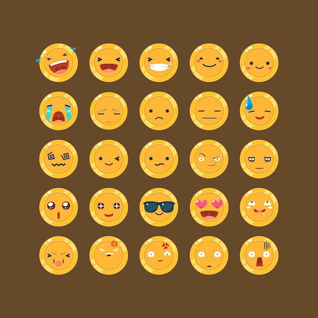 Conjunto de emoticonos de la moneda de oro.