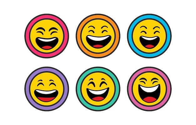 Un conjunto de emoticonos que dicen feliz.