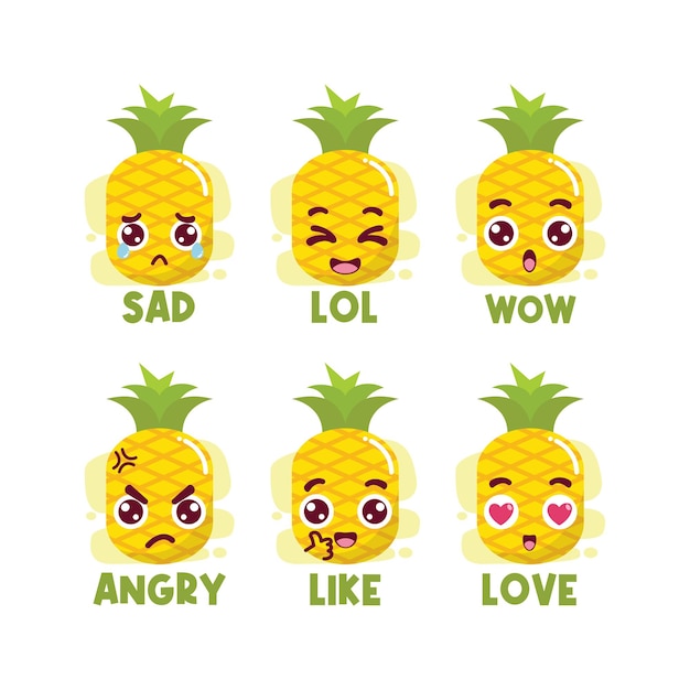 Vector conjunto de emoticonos de redes sociales de piña