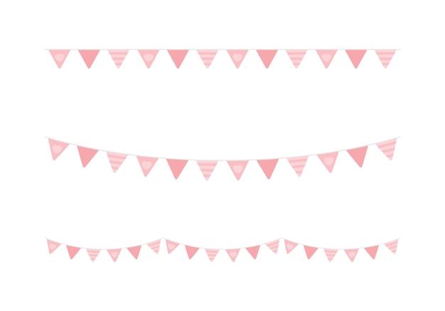 Vector conjunto de empavesados de fiesta de triángulo rosa lindo sin costuras decoración de fiesta de bebé y niños