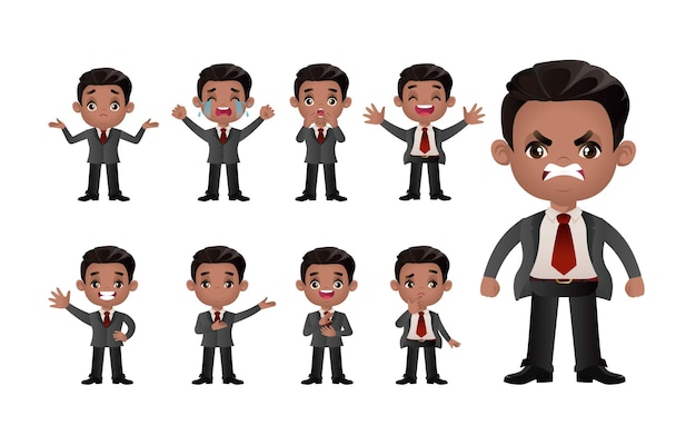 Conjunto de empresarios con diferente emoción.