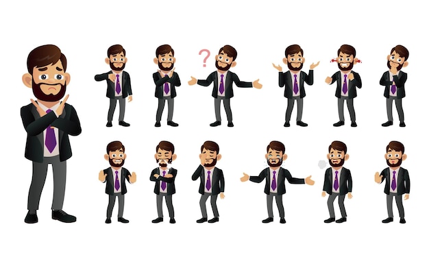 Conjunto de empresarios con diferente emoción.