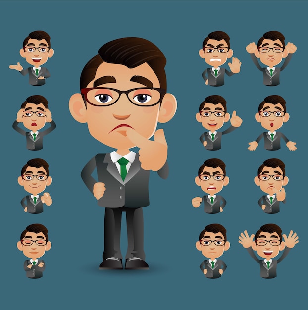 Conjunto de empresarios con diferente emoción.