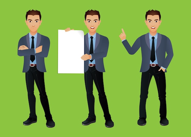 Vector conjunto de empresarios con diferentes poses.