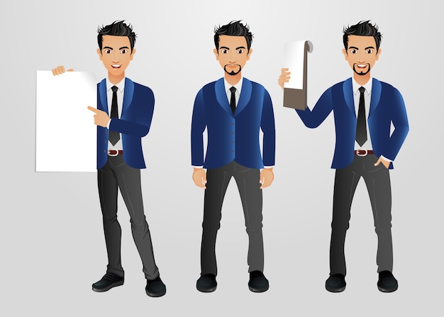 Conjunto de empresarios con diferentes poses.