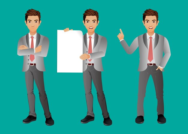 Vector conjunto de empresarios con diferentes poses.