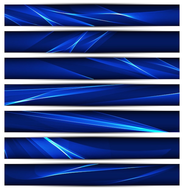 Conjunto de encabezados de plantilla o sitio web de banners vector azul con fondo ondulado abstracto