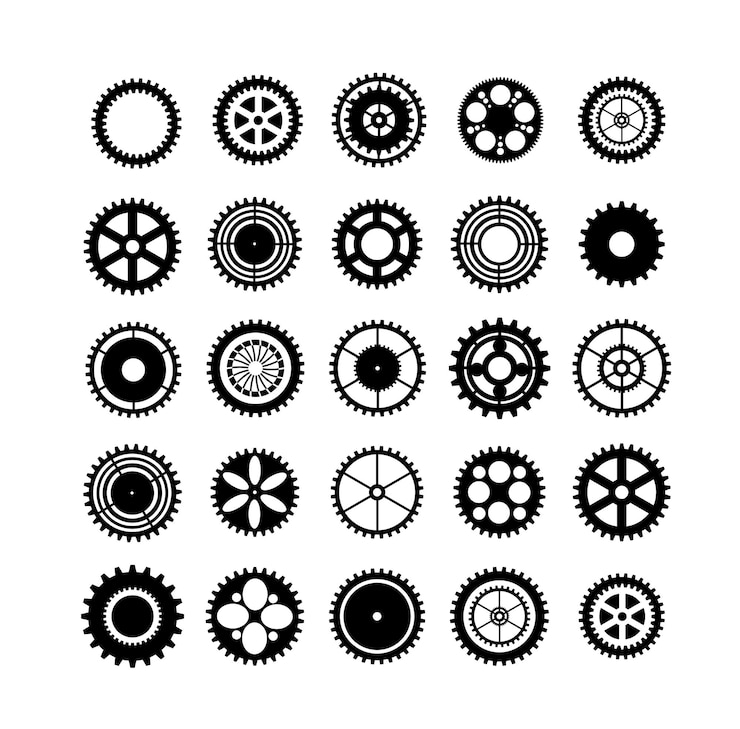 Vector conjunto de engranajes de siluetas
