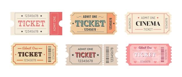 Conjunto de entradas retro entradas para el cine concierto festival teatro circo película película Vector il