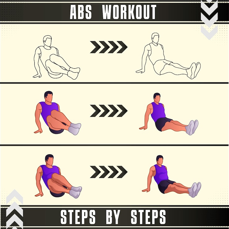 Vector conjunto de entrenamiento de hombre. hombre haciendo ejercicios de fitness, abdominales y yoga.