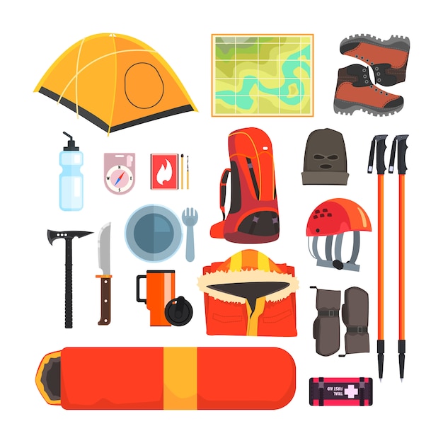 Conjunto de equipo de camping de montaña